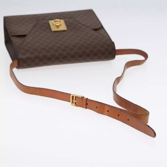 CELINE Macadam Canvas Shoulder Bag PVC Leather Brown Gold Auth - Picture 7 of 16